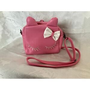 Cute Pink Cat Crossbody Purse Kids Small Bag Bow Eyelash Face